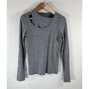 Women’s Long Sleeve Shirt Top Blouse Sz Large Monrow Gray Cutout Shoulder